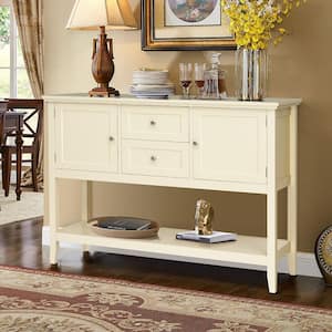 Beige Sideboard Buffet Table Wooden Console Table with Drawers and Cabinets