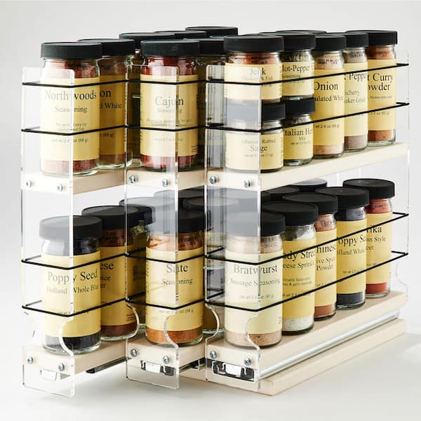 Vertical Spice 22x2x11 Spice Rack 2 Drawers 2 Tiers, Cream, 20 Jar Capacity with Flex-Sides, Sliding, Pullout, Partially Assembled