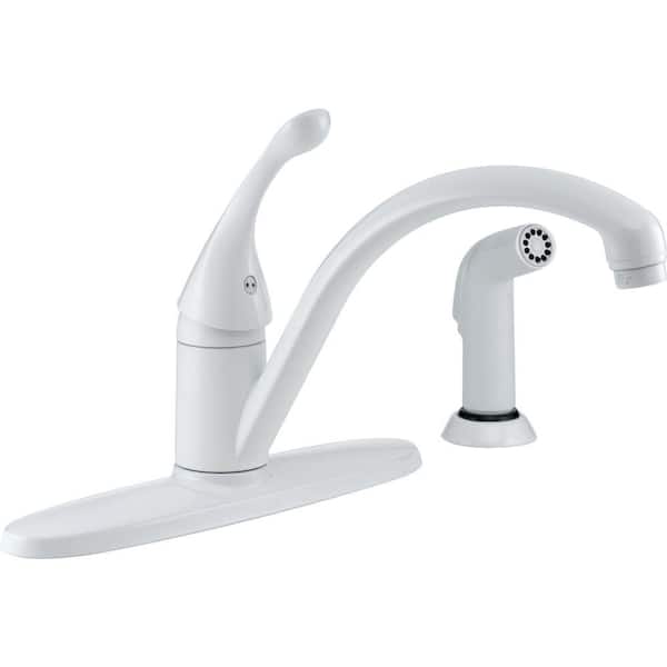 Delta Collins Single-Handle Standard Kitchen Faucet with Side Sprayer in White