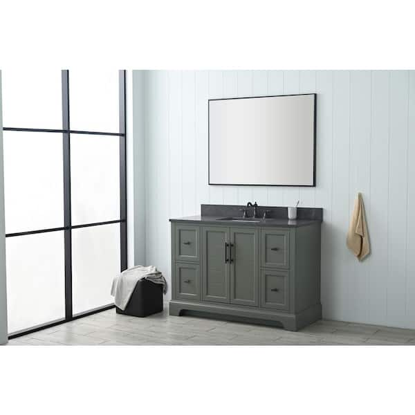 Chambery 48 in. W x 22 in. D x 34.5 in. H Single Sink Freestanding Bath Vanity in Vintage Green with Stone Top in Black