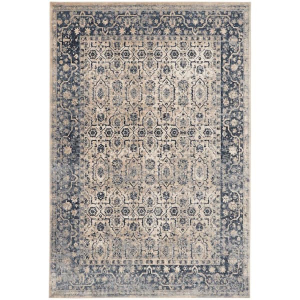 Kathy Ireland Home Malta Ivory/Blue 5 ft. x 8 ft. Traditional Area Rug