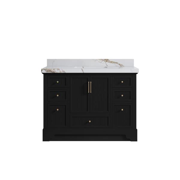 Willow Collections Alys 48 in. W x 22 in. D x 36 in. H Single Sink Bath Vanity in Black with 2 in. Calacatta Gold Top