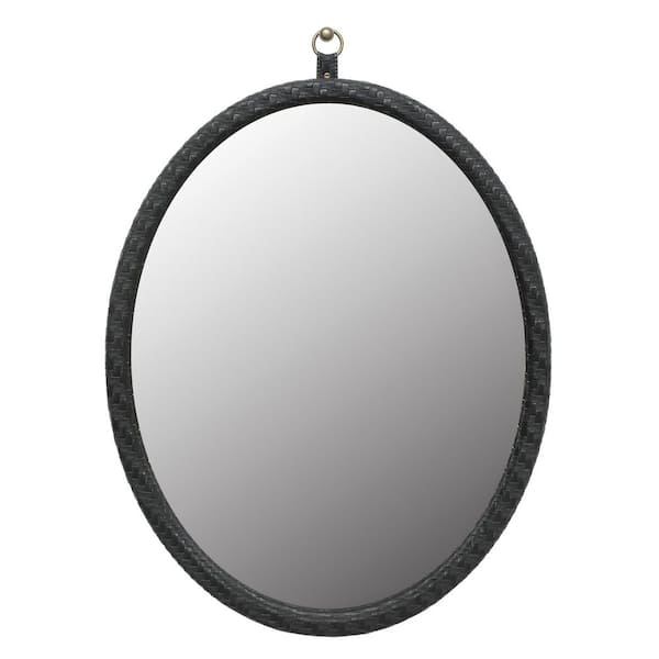 Unbranded Aceyn 23.62 in. W x 29.92 in. H Small Oval Iron Framed Standard Wall Bathroom Vanity Mirror in Black