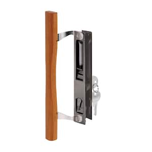 Sliding Glass Door Handle Set, 6-5/8 in., Diecast and Wood, Hook Style, Flush Mount, Keyed