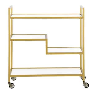 Lovett 33 in. Brass Rectangular Bar Cart with Glass Shelves
