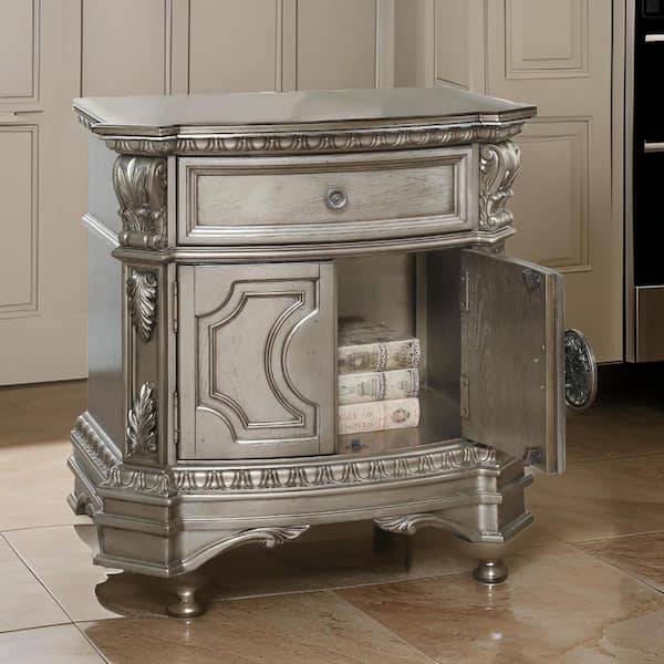 Benjara 18 in. 1-Drawer Gold Wooden Nightstand