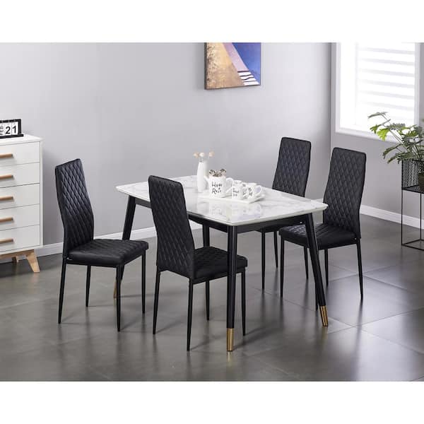 Black Pu Leather Dining Chairs Set, Set Of 6 Dining Chairs Black