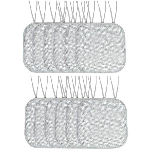 Sweet Home Collection Cameron Square Memory Foam 16 in.x16 in. Non-Slip Back, Chair Cushion with Ties (12-Pack), White/Sage/Blue