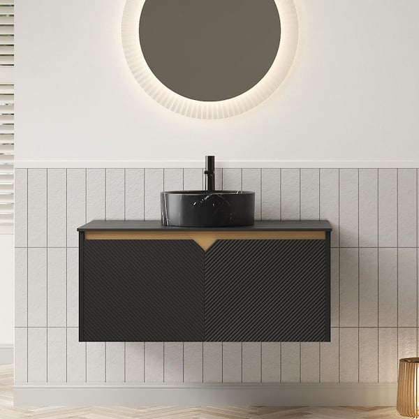 Yingze 36 in. Wall Mounted Single Sink Black Bath Vanity with Black ...