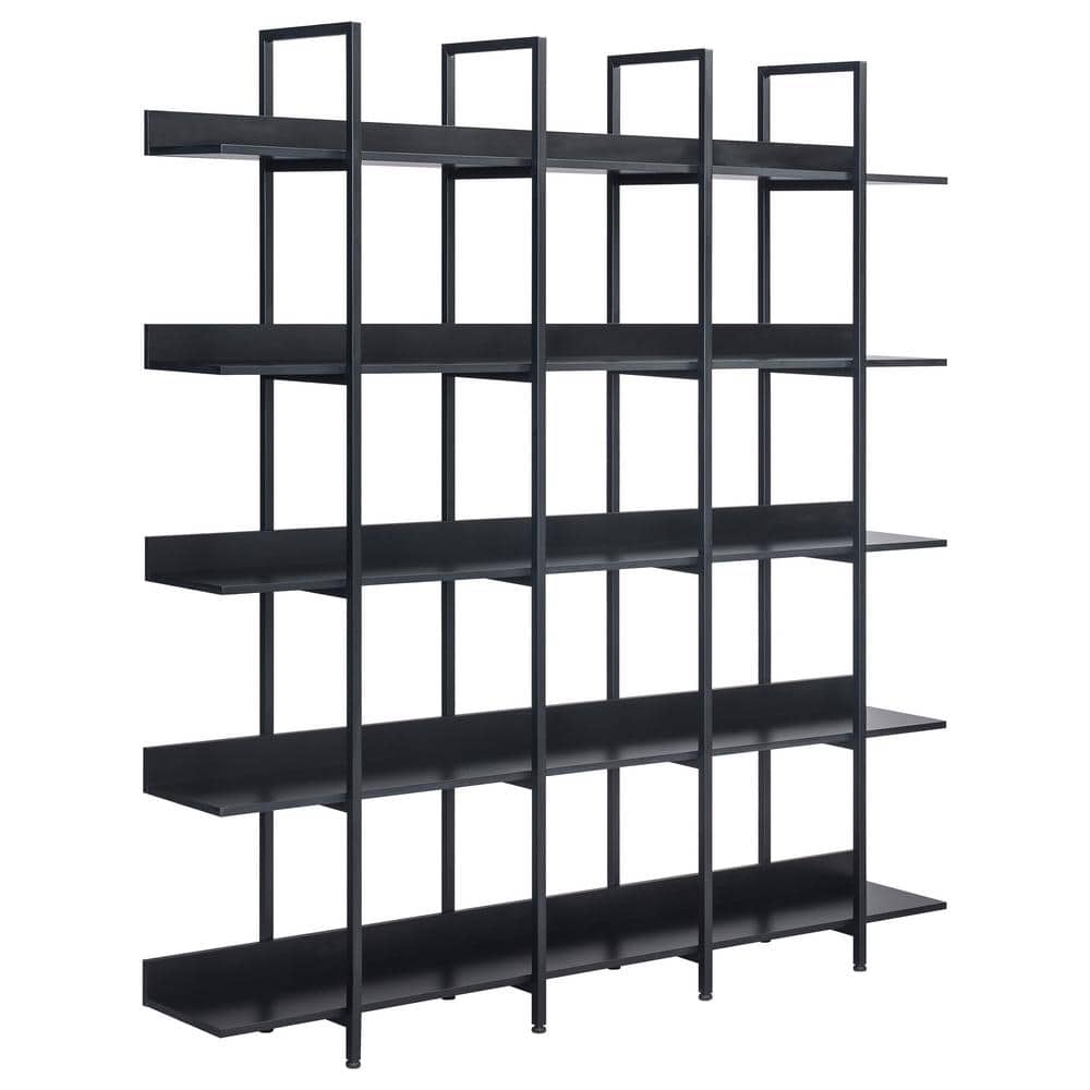 70.87 in. Black 5 Shelf Standard Bookcase for Home Office