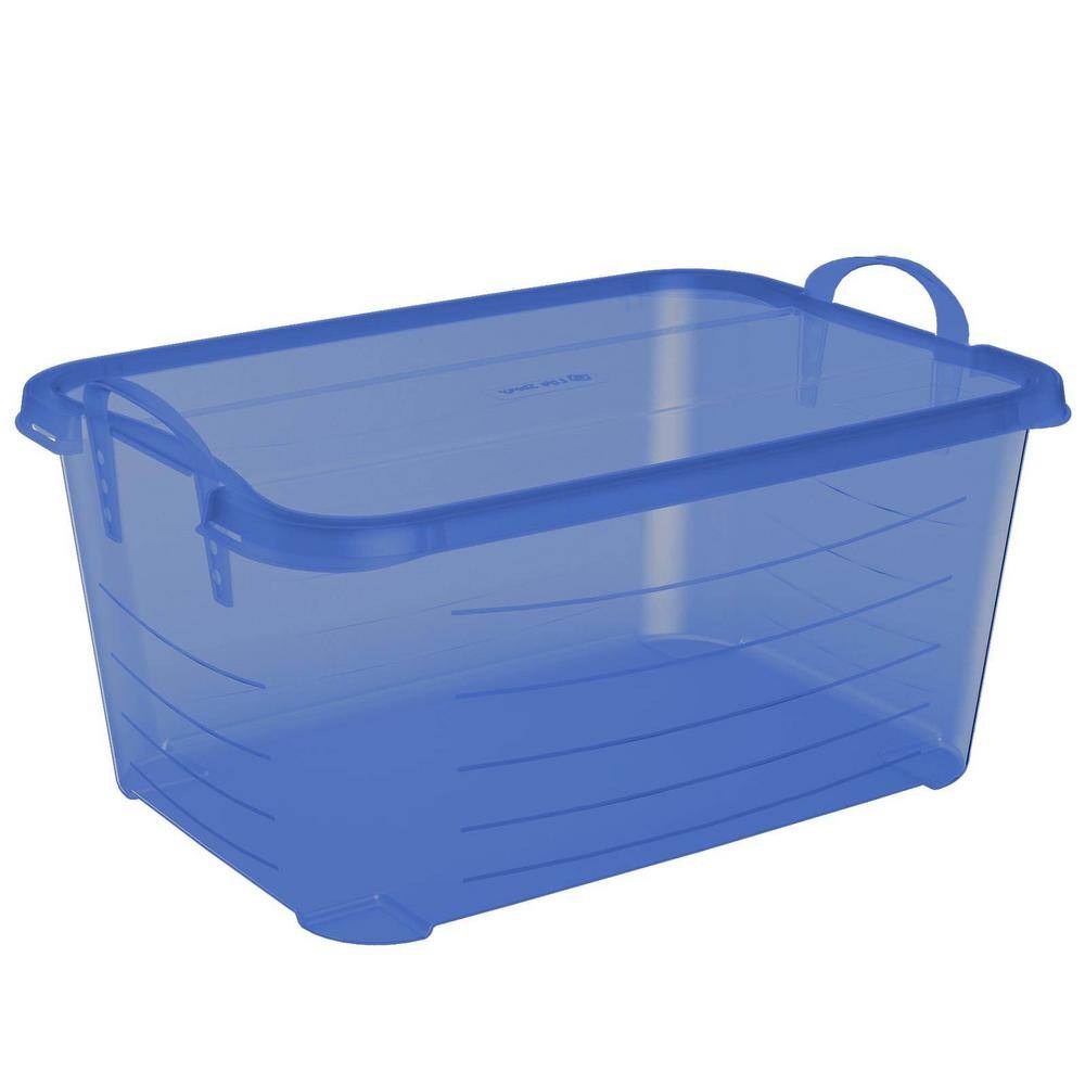 Blue 55 Quart Stackable Plastic Storage Bins with Lids, Set of 6