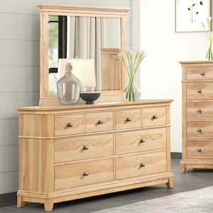 Zeller Natural Oak 8-Drawer 62 in. Dresser with Mirror