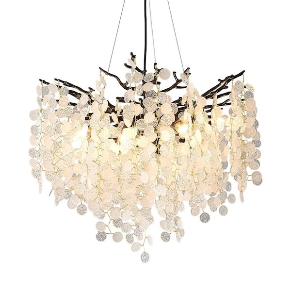 BAOURE 23. 62 in. Modern Crystal Chandelier, 8-Light Black Tree Branch Chandeliers Adjustable Height, Pendant Light Fixtures