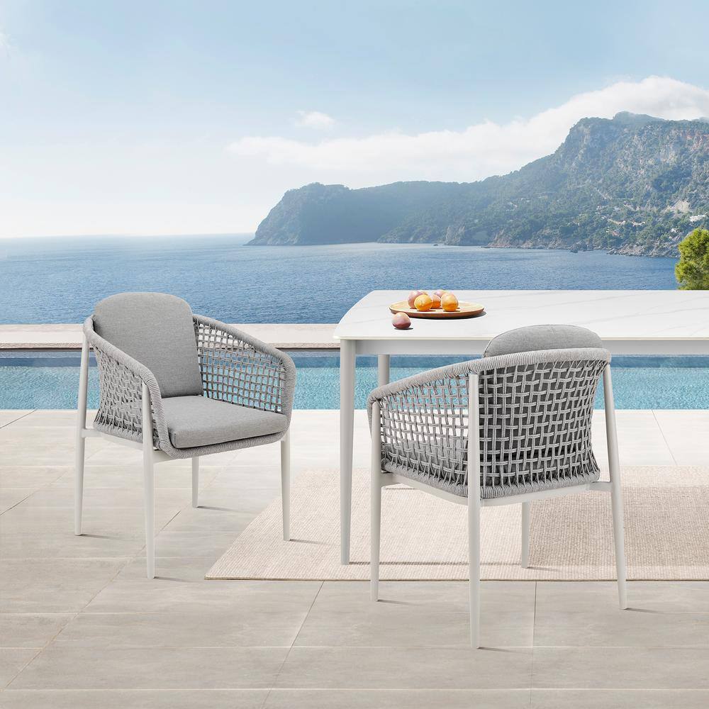 Rhodes Light Gray Aluminum Outdoor Dining Chair Set with Cushions