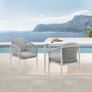 Rhodes Light Gray Aluminum Outdoor Dining Chair with Light Gray Cushion (2-Pack)