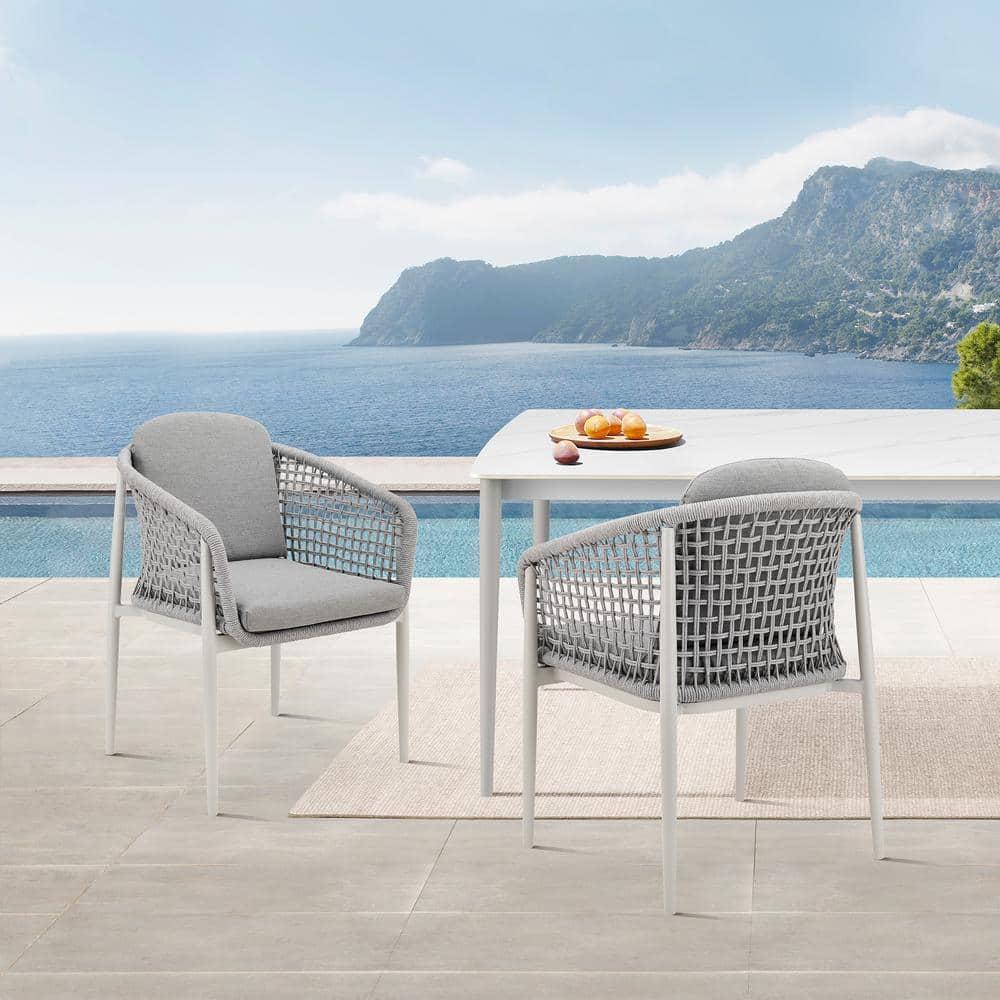 Rhodes Light Gray Aluminum Outdoor Dining Chair Set with Cushions