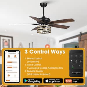 Toronto 52 in. Indoor Farmhouse Black LED Smart Ceiling Fan with Light and Remote, Works with Google Home and Alexa