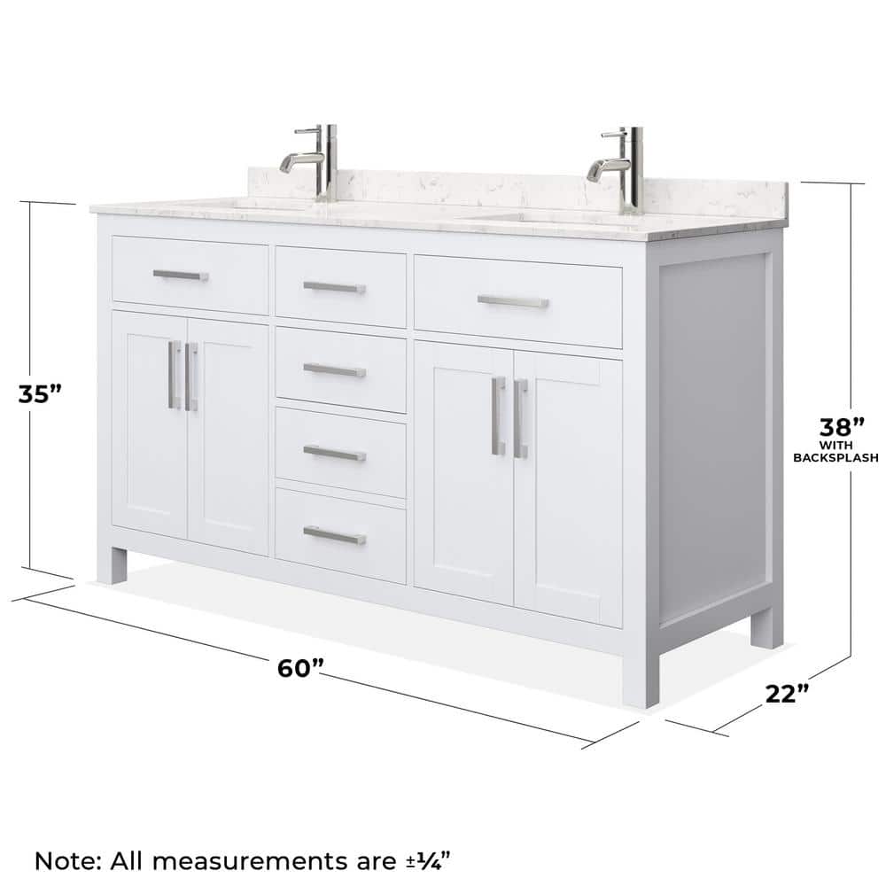 Beckett 60" White Double Bathroom Vanity with Marble Top