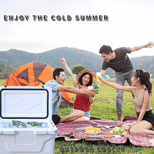 65 qt. White Outdoor Portable Plastic Insulated Cooler Box with