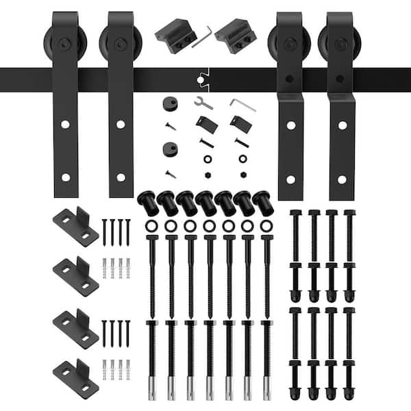 Boyel Living 12 ft./144 in. Double Track Bypass Sliding Barn Door Track and Hardware Kit with J-Shape Hanger for Double Doors