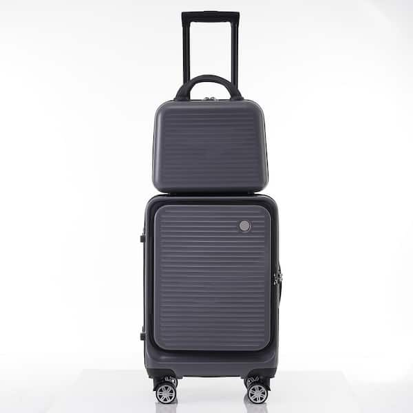 2-Piece Gray ABS Hardshell Spinner 20 Luggage Set with Portable Carrying Case, TSA Lock, Front Pocket, USB Port