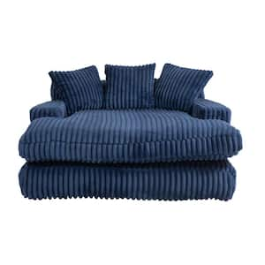 75 in. Modern Navy Corduroy Velvet Oversize Chaise Lounge Seersucker Deep Seat Lazy Sleeper Sofa Bed with 3 Back Pillows