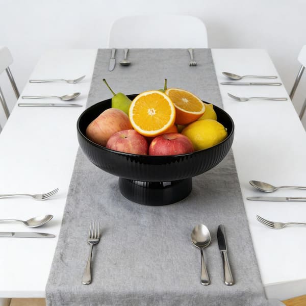 1 Piece Black Drainable Ceramic Fruit Bowl Set with Removable Pedestal, Large 10 in. Fruit and Vegetable Holder