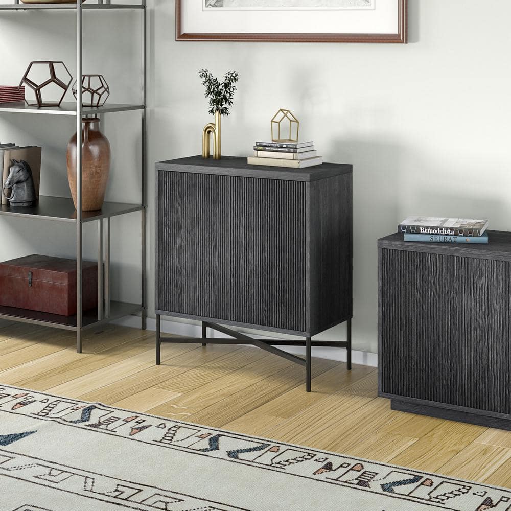 Brighton 28" Charcoal Gray Ribbed Accent Cabinet with Adjustable Shelving