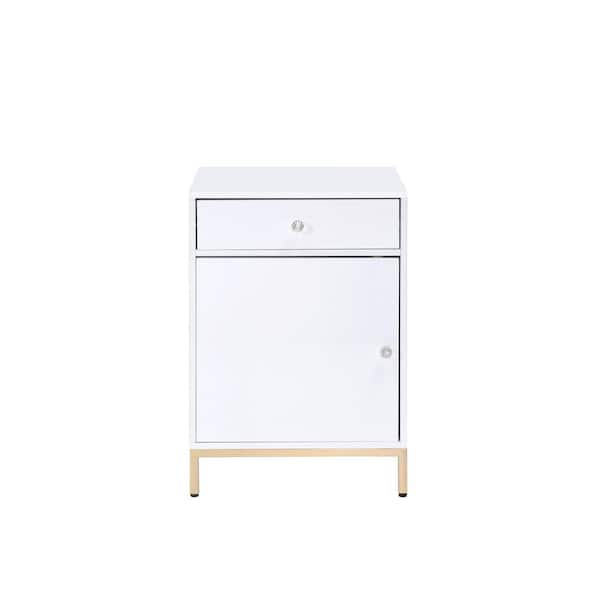 Acme Furniture Ottey White High Gloss and Gold Cabinet
