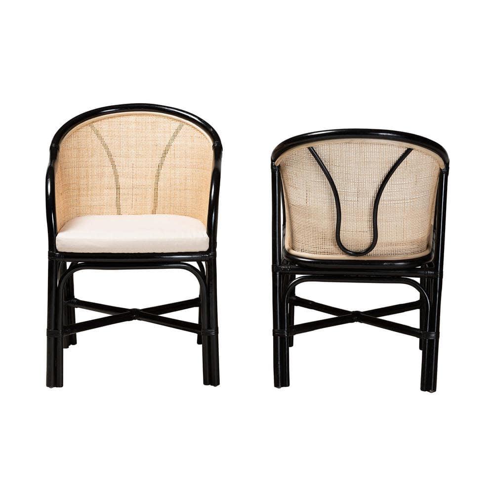 Miranda Black and Natural Rattan Cane Dining Chair Set