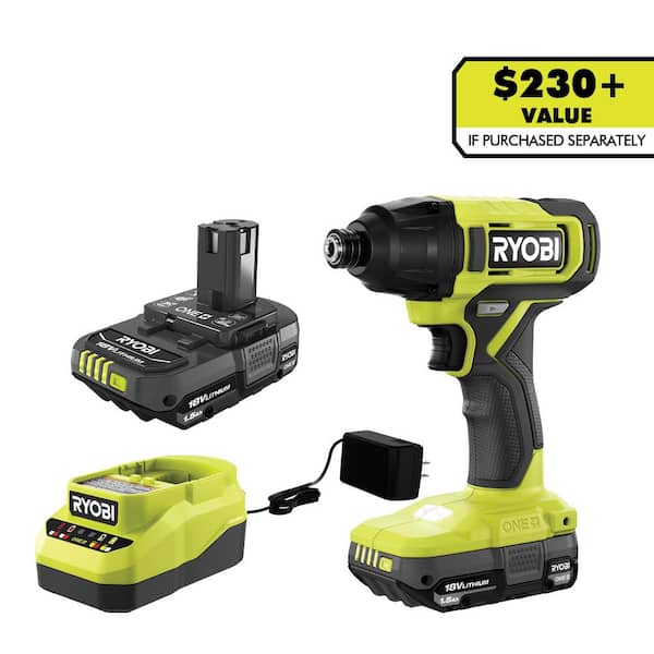 RYOBI ONE+ 18V Cordless 1/4 in. Impact Drill/Driver Kit with (2) 1.5 Ah Batteries and Charger