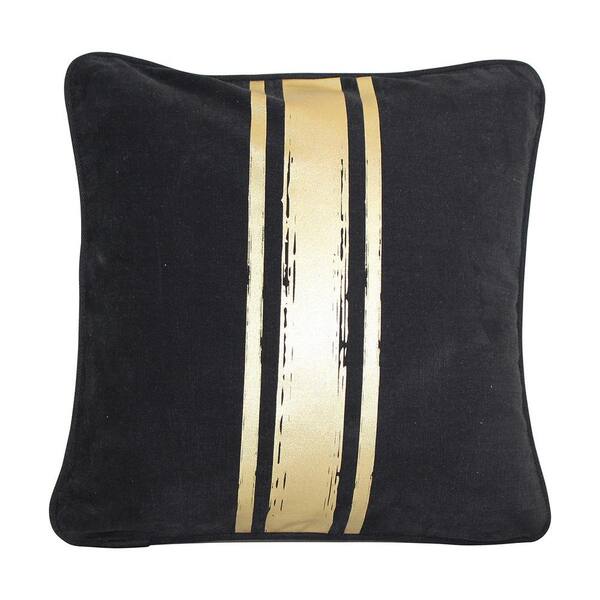 CB Station Paint Stroke Black and Gold Stripes Striped Cotton 16 in. x 16 in. Throw Pillow