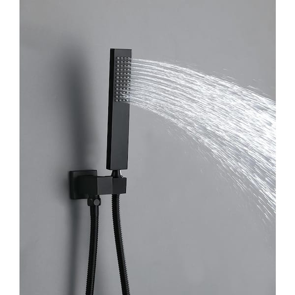 3-Spray Dual Handle  Wall Mount Thermostatic Square Shower Head and Handheld Shower Head 1.59 GPM in Matte Black