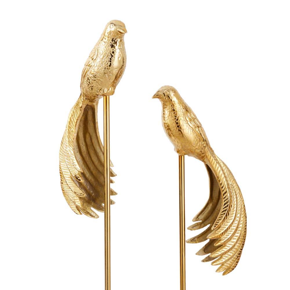Tall Gold Aluminum Bird Sculptures Set of 2