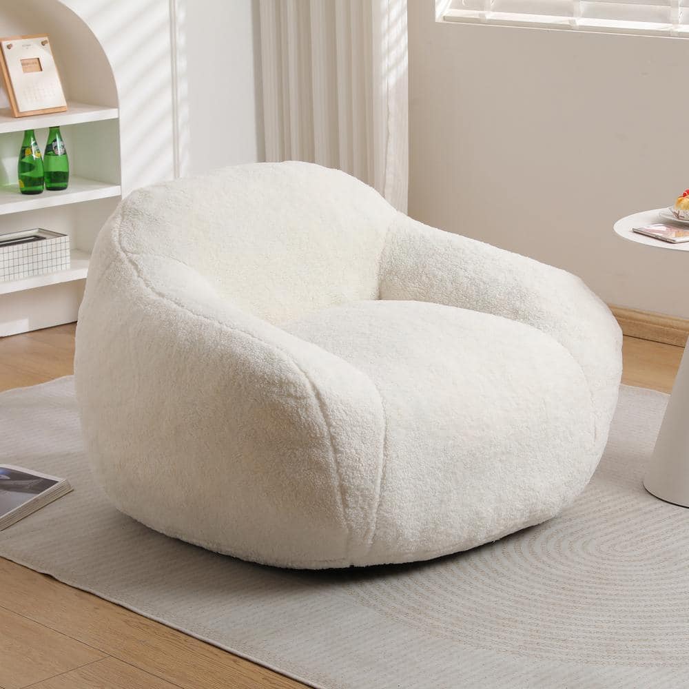 Noble House Stella White Faux Fur Bean Bag Chair with Memory Foam Filler  120941 - The Home Depot, image size:1000x1000