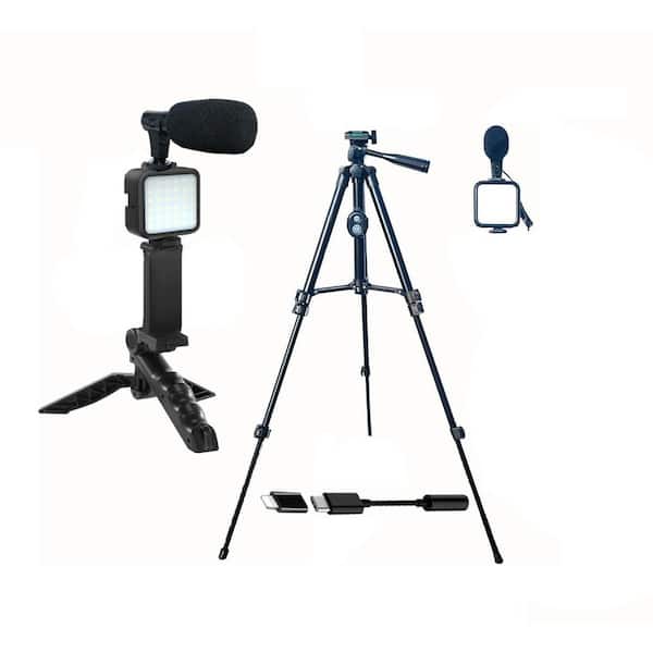 OBJLGEV Vlogging Kit with Two Tripods, Light, Microphone, Remote, Jack Adapter for iPhone, Android, YouTube Starter Set