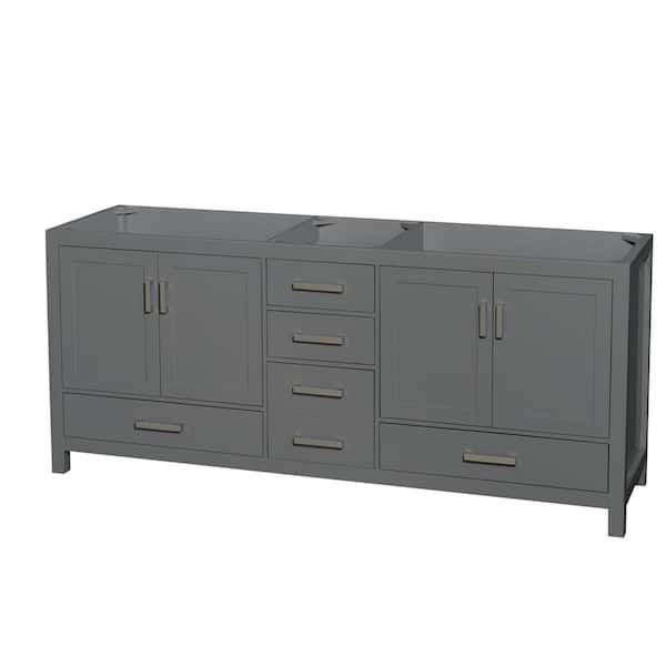 Wyndham Collection Sheffield 78.5 in. W x 21.5 in. D x 34.25 in. H Double Bath Vanity Cabinet without Top in Dark Gray