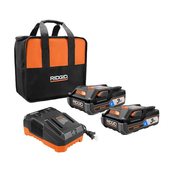 RIDGID 18V OCTANE Bluetooth 3.0 Ah Batteries (2-Pack) and Charger Kit with Tool Bag
