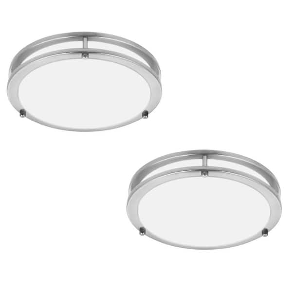Hukoro Hanz 7.5 in. Brush Nickel Selectable LED 2700K/3000K/3500K/4000K/5000K Flush Mount Light 2-Pack