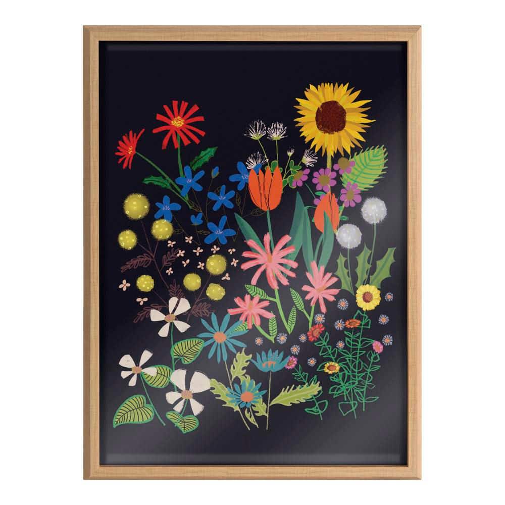 Blake Dark Flora Framed Glass Botanical Wall Art, 18x24 Natural