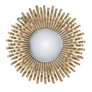 27 in. W x 27 in. H in Sunburst Design Metal Wall Mirror Decorative Golden Finish for Entryway, Modern Living Room