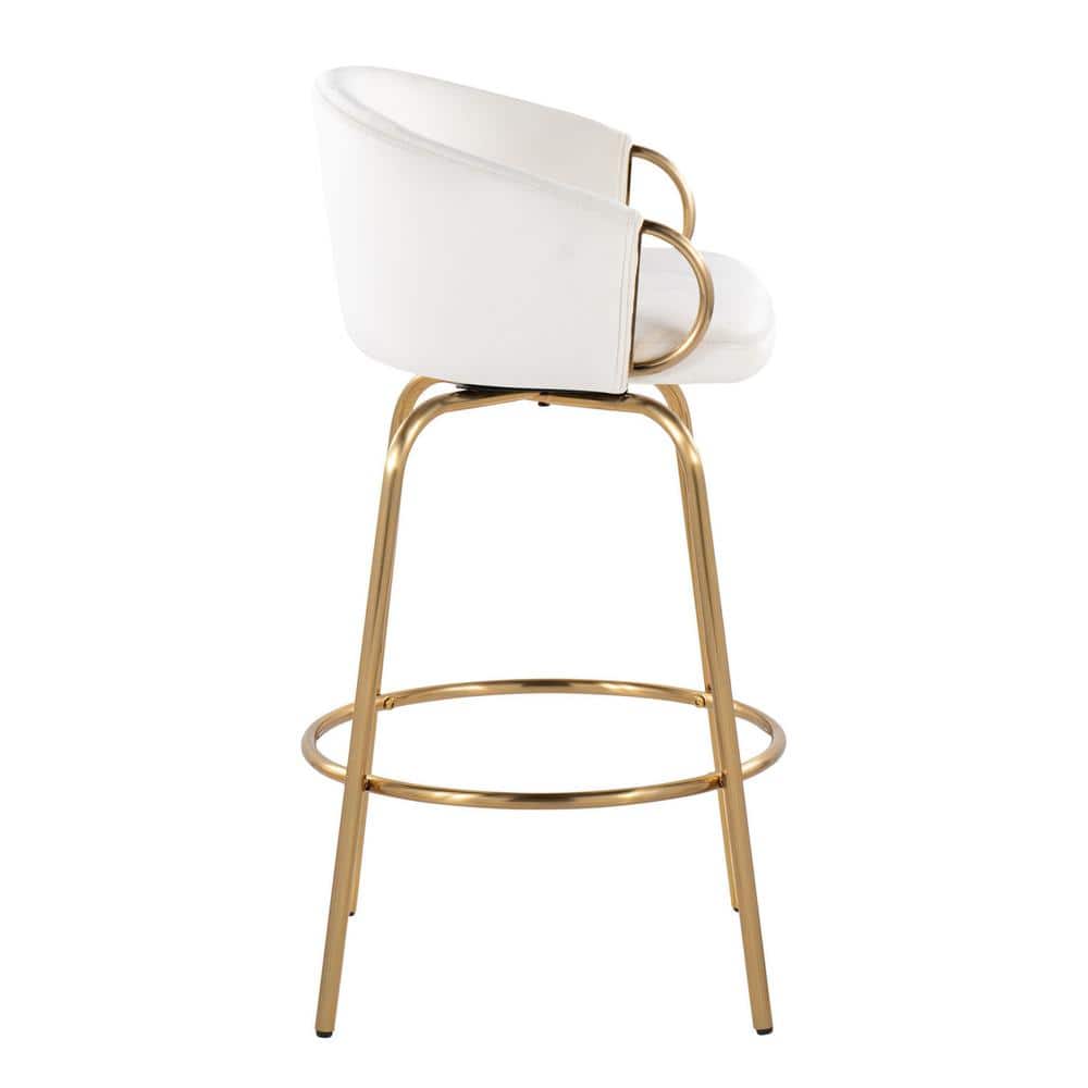 Claire 26'' White Velvet and Gold Metal Swivel Counter Stool Set