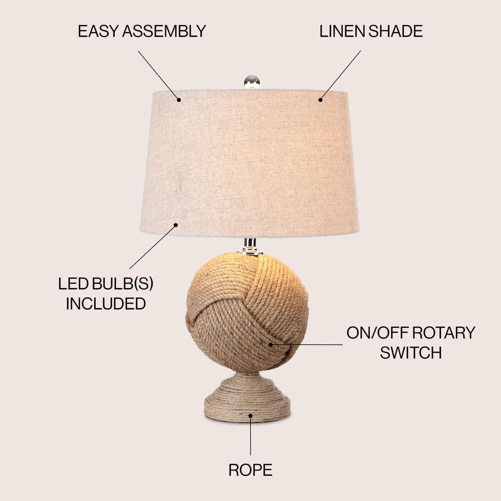 Monkey's Fist 24" Knotted Rope Coastal Table Lamp with Flax Shade