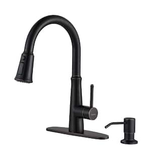 Single Handle Pull Down Sprayer Kitchen Faucet with Soap Dispenser in Oil Rubbed Bronze