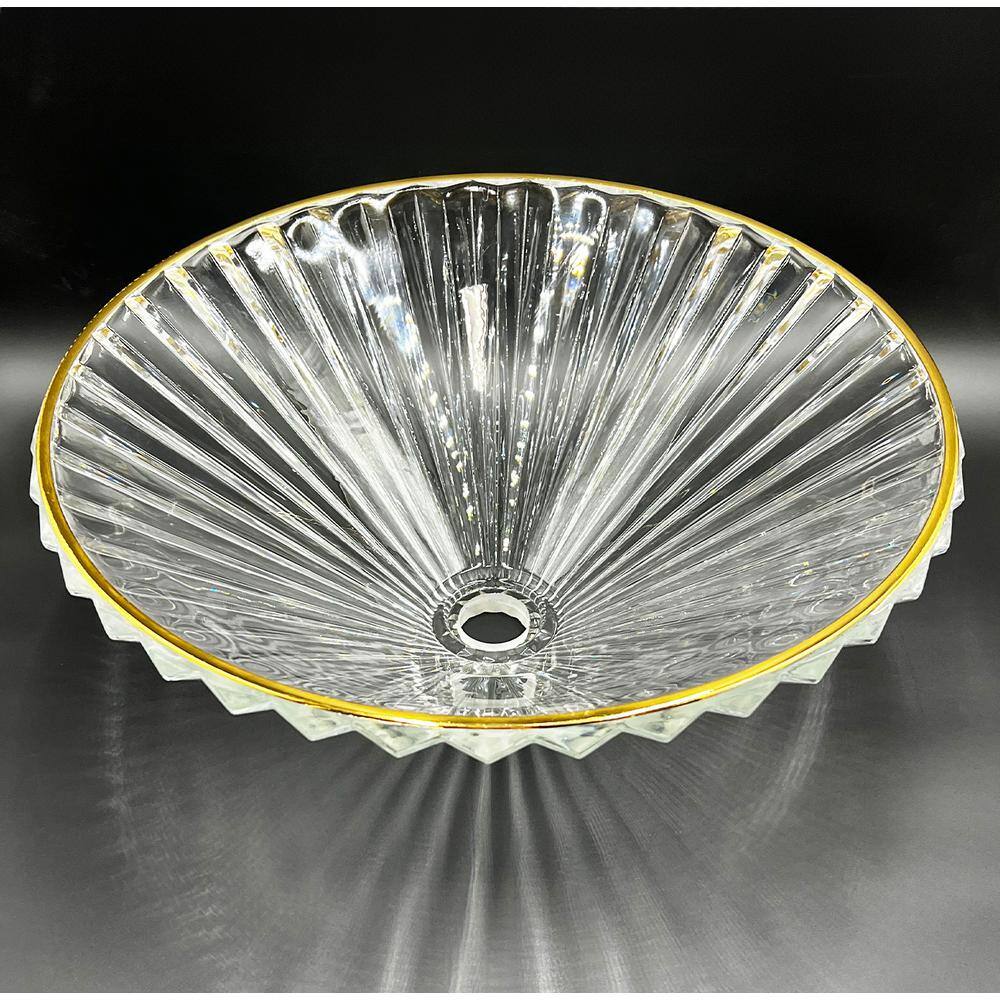 20" Clear Glass Vessel Sink with Gold Rim
