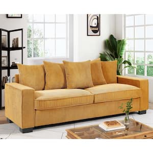 Luxe 88 in. Width Square Arm Corduroy Polyester Fabric 3-Seater Straight Sofa in. Ginger