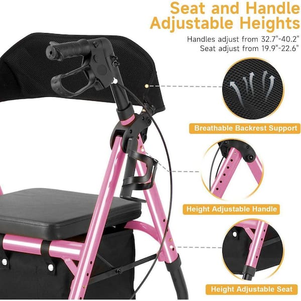 JFVKAF Adjustable Height 4 Wheel Rollator Walker with Seat and