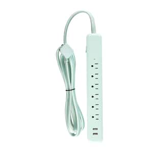 Designer 6 ft. 2 USB Port (3.1 Amp) 6-Outlet Surge Protector Power Strip with Fabric Cord and Right-Angle Plug, Mint