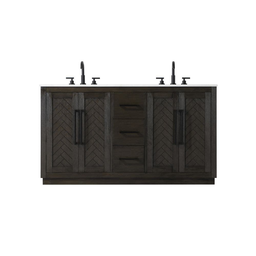 60 in. Double Sink Chocolate Oak Bath Vanity with White Engineered Marble Top price history on PriceWatchPro