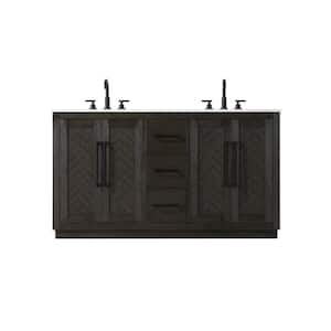 60 in. Double Sink Chocolate Oak Bath Vanity with White Engineered Marble Top